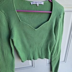 Celebrity Pink Vibrant Green Ribbed Crop Top